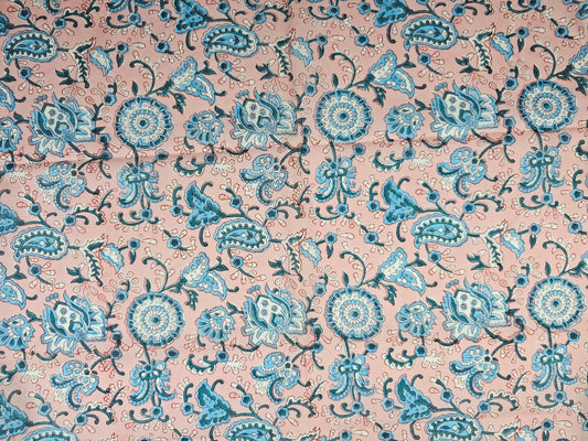 Hand Block Print Cotton Fabric – Blue Paisley Floral | Azure Paisley