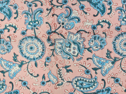 Hand Block Print Cotton Fabric – Blue Paisley Floral | Azure Paisley