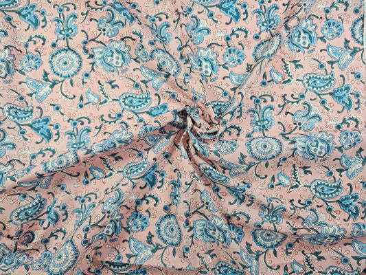 Hand Block Print Cotton Fabric – Blue Paisley Floral | Azure Paisley