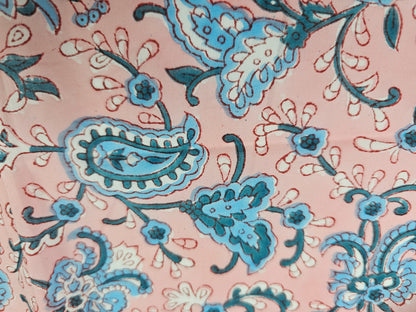 Hand Block Print Cotton Fabric – Blue Paisley Floral | Azure Paisley