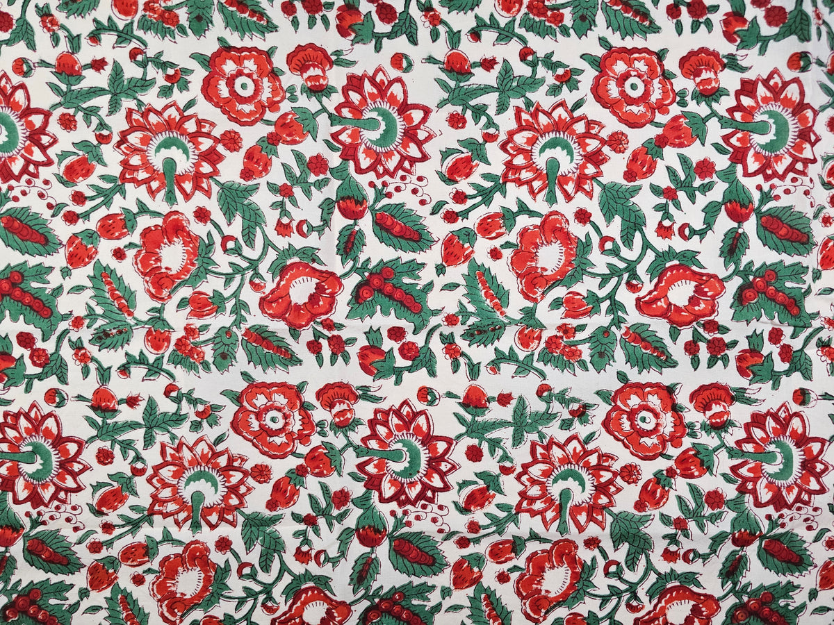 Hand Block Print Cotton Fabric – Red Floral | Scarlet Garden
