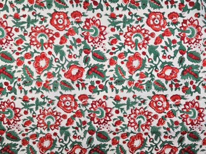 Hand Block Print Cotton Fabric – Red Floral | Scarlet Garden