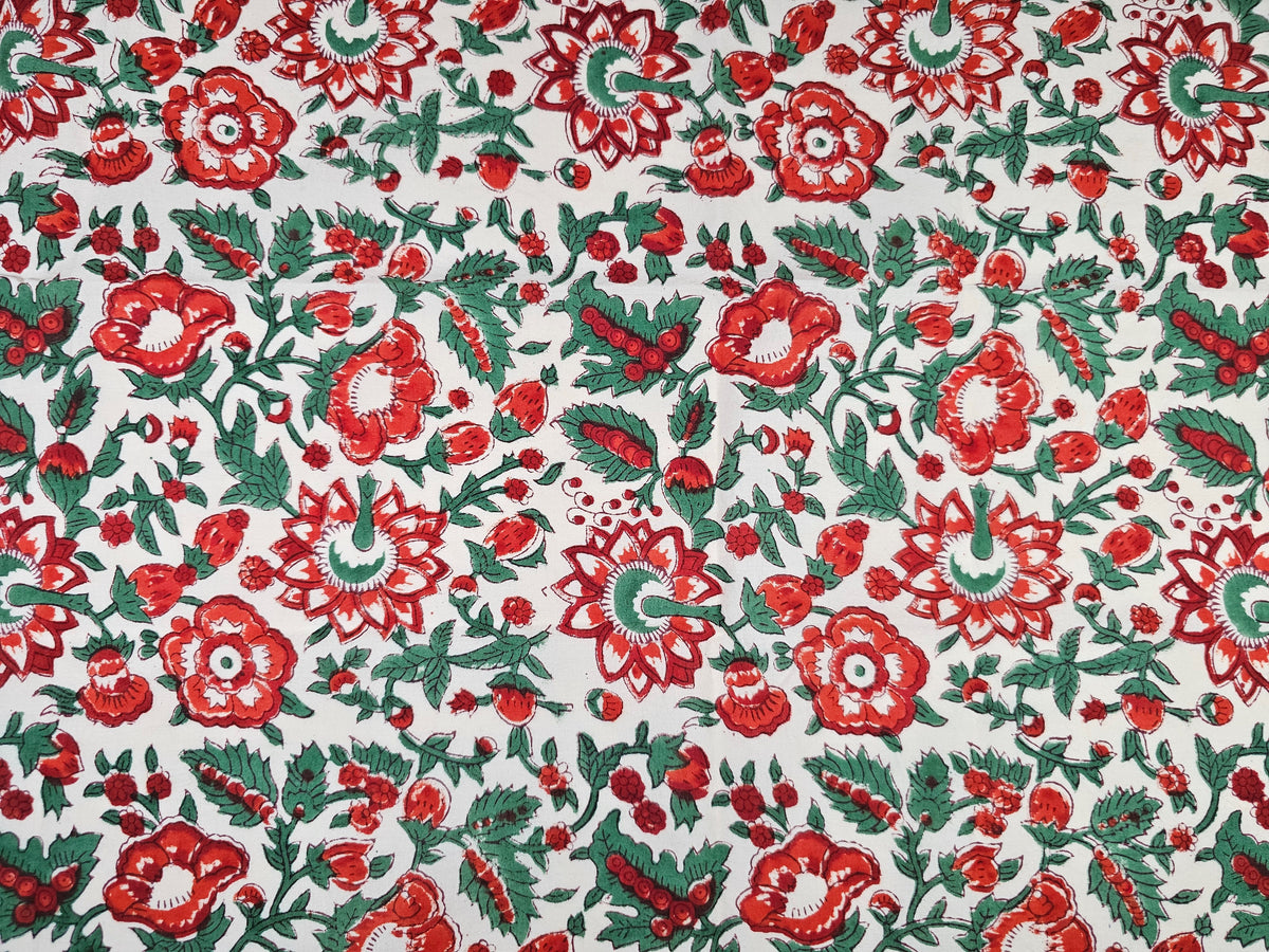 Hand Block Print Cotton Fabric – Red Floral | Scarlet Garden