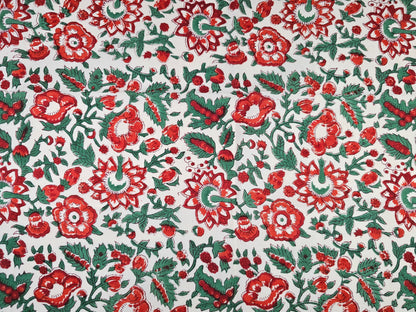 Hand Block Print Cotton Fabric – Red Floral | Scarlet Garden