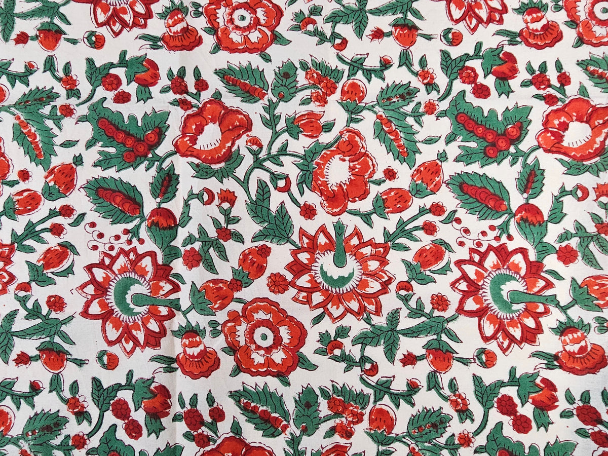 Hand Block Print Cotton Fabric – Red Floral | Scarlet Garden