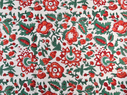 Hand Block Print Cotton Fabric – Red Floral | Scarlet Garden