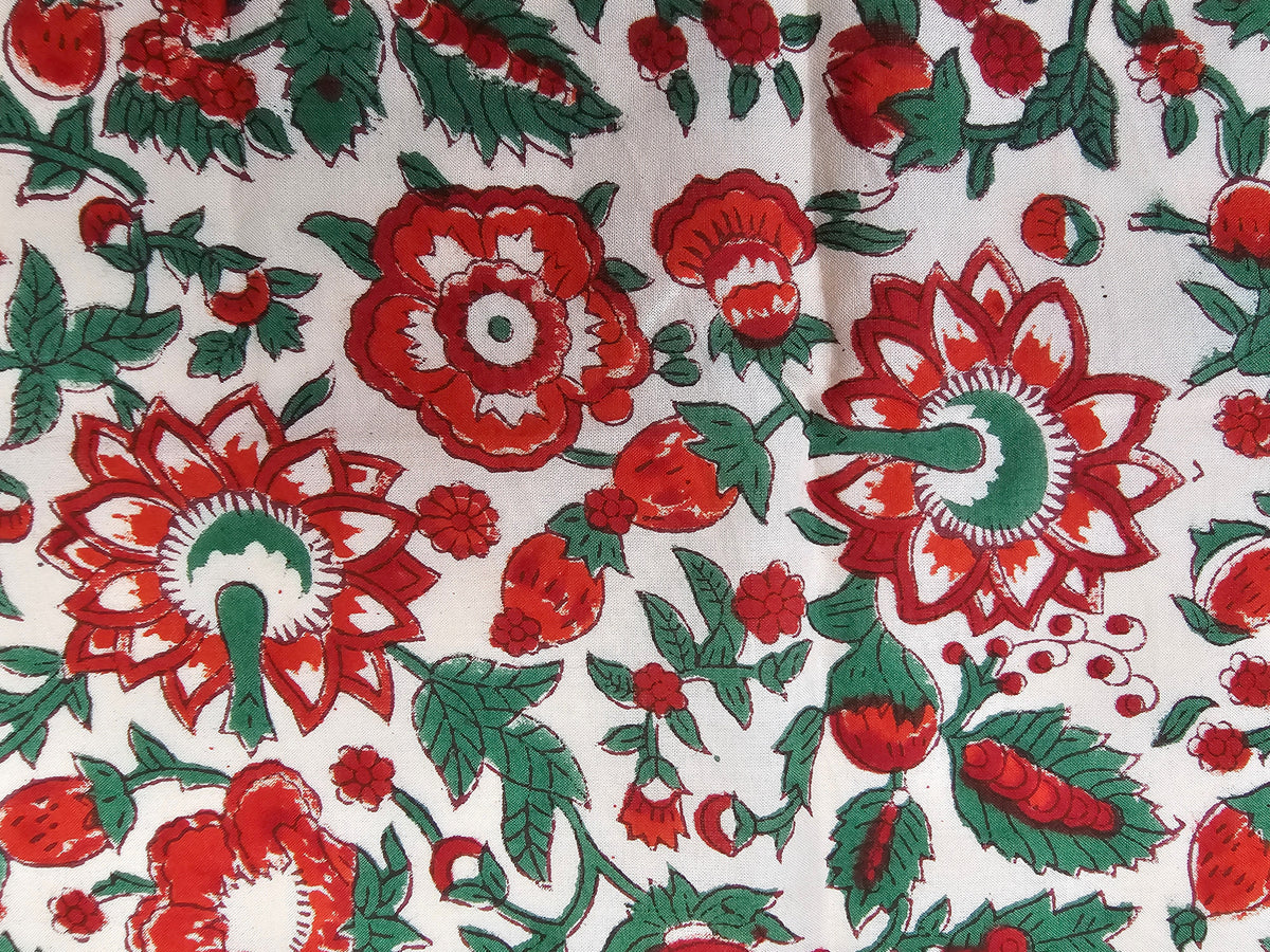 Hand Block Print Cotton Fabric – Red Floral | Scarlet Garden