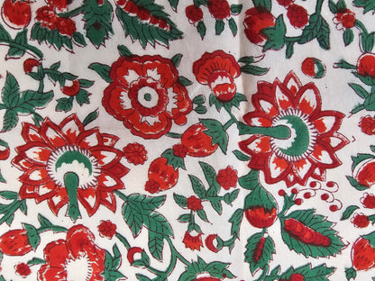 Hand Block Print Cotton Fabric – Red Floral | Scarlet Garden