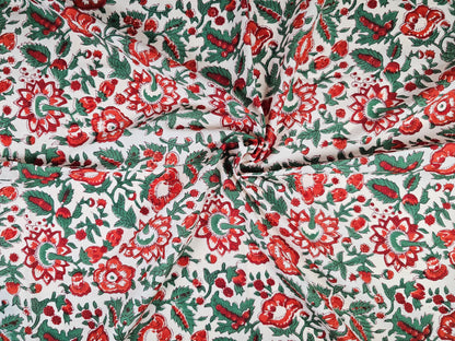 Hand Block Print Cotton Fabric – Red Floral | Scarlet Garden