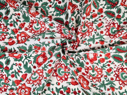 Hand Block Print Cotton Fabric – Red Floral | Scarlet Garden