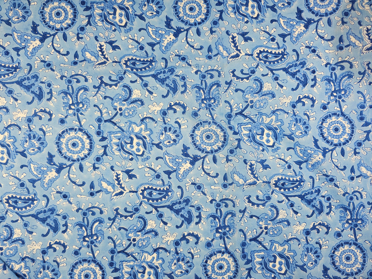 Hand Block Print Cotton Fabric – Indigo Paisley Floral | Indigo Paisley