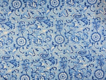 Hand Block Print Cotton Fabric – Indigo Paisley Floral | Indigo Paisley