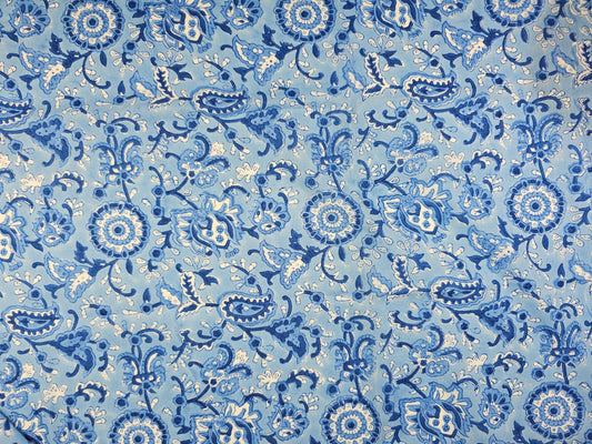 Hand Block Print Cotton Fabric – Indigo Paisley Floral | Indigo Paisley