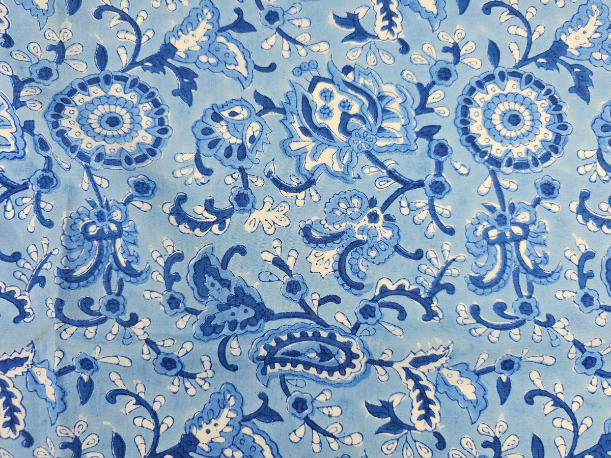 Hand Block Print Cotton Fabric – Indigo Paisley Floral | Indigo Paisley