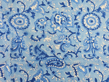 Hand Block Print Cotton Fabric – Indigo Paisley Floral | Indigo Paisley