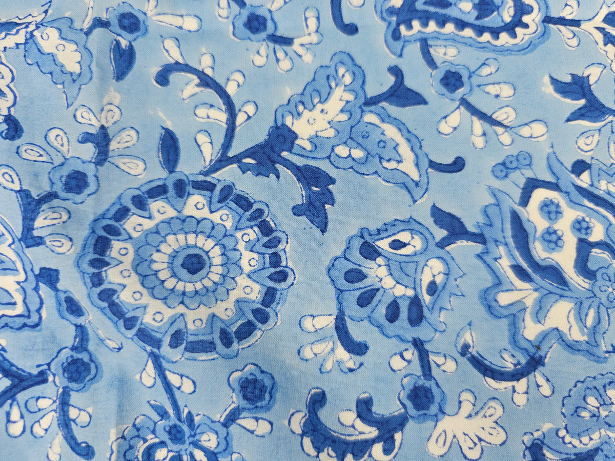 Hand Block Print Cotton Fabric – Indigo Paisley Floral | Indigo Paisley