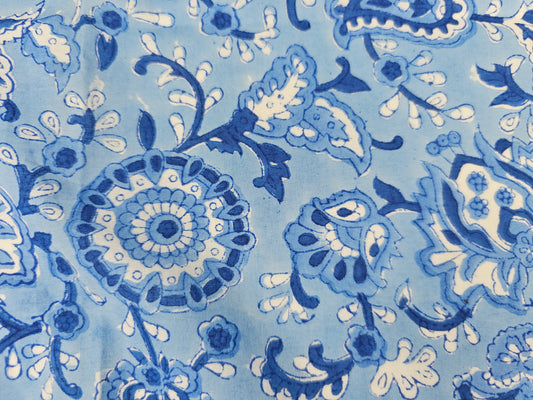 Hand Block Print Cotton Fabric – Indigo Paisley Floral | Indigo Paisley
