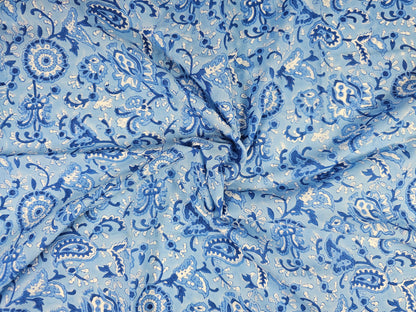 Hand Block Print Cotton Fabric – Indigo Paisley Floral | Indigo Paisley