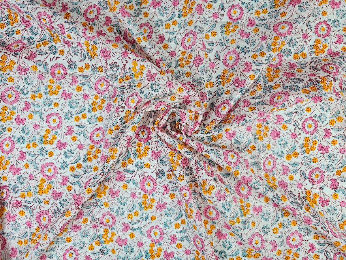 Hand Block Print Cotton Fabric – Multicolor Wildflower Meadow | Wildflower Meadow