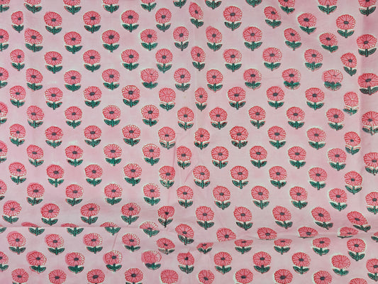 Hand Block Print Cotton Fabric – Pink Floral Motif | Pink Posy
