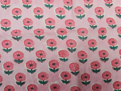 Hand Block Print Cotton Fabric – Pink Floral Motif | Pink Posy
