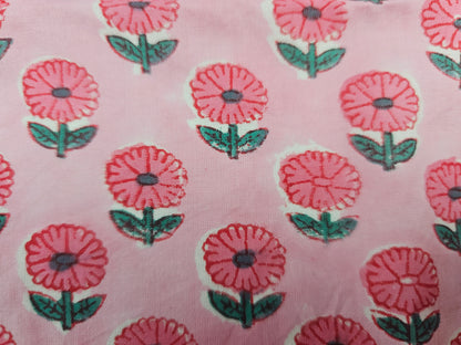 Hand Block Print Cotton Fabric – Pink Floral Motif | Pink Posy