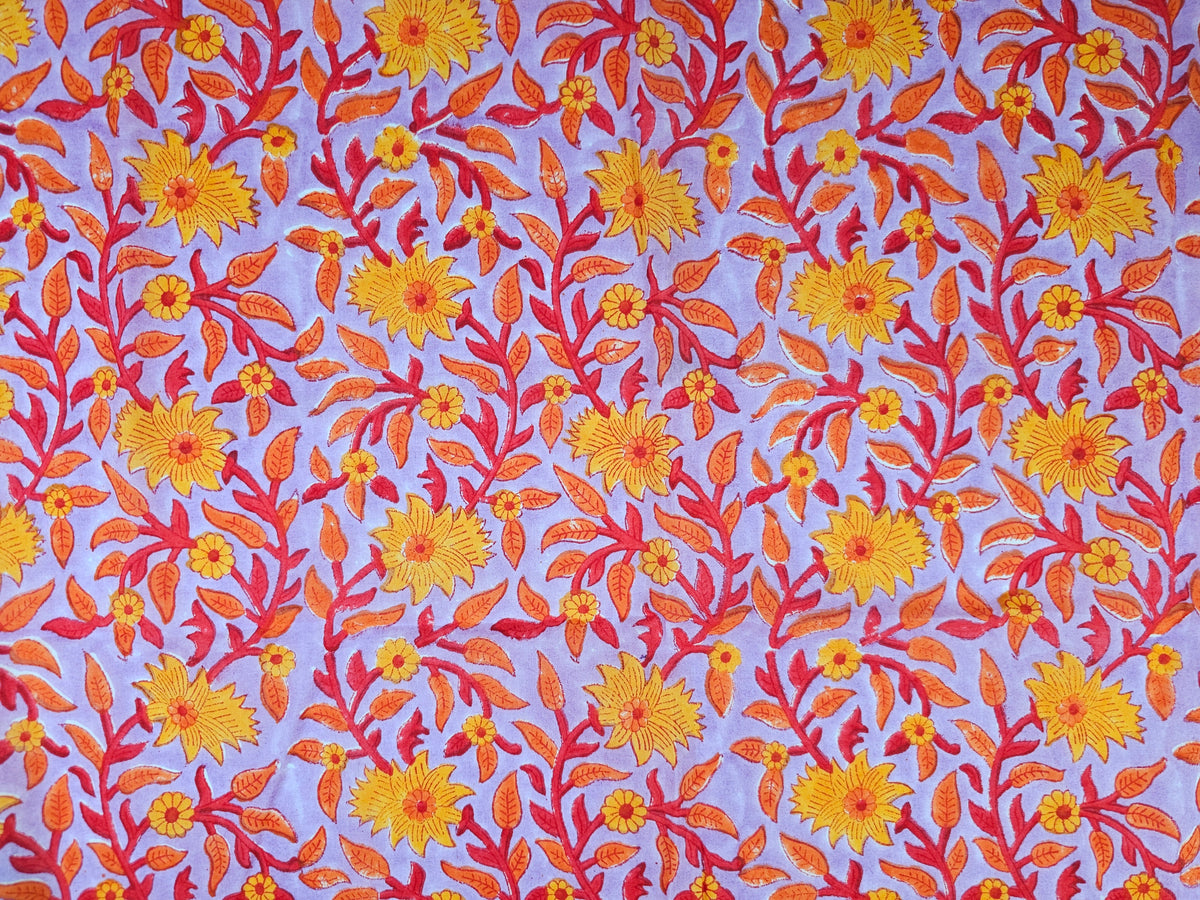 Hand Block Print Cotton Fabric – Golden Floral Vine | Marigold Trail