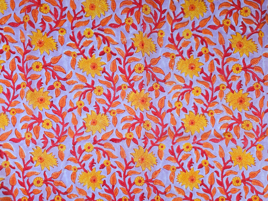 Hand Block Print Cotton Fabric – Golden Floral Vine | Marigold Trail