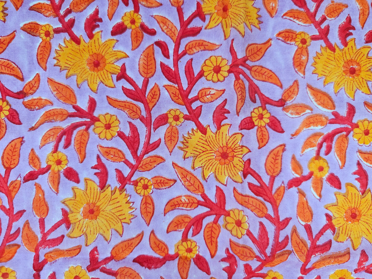Hand Block Print Cotton Fabric – Golden Floral Vine | Marigold Trail