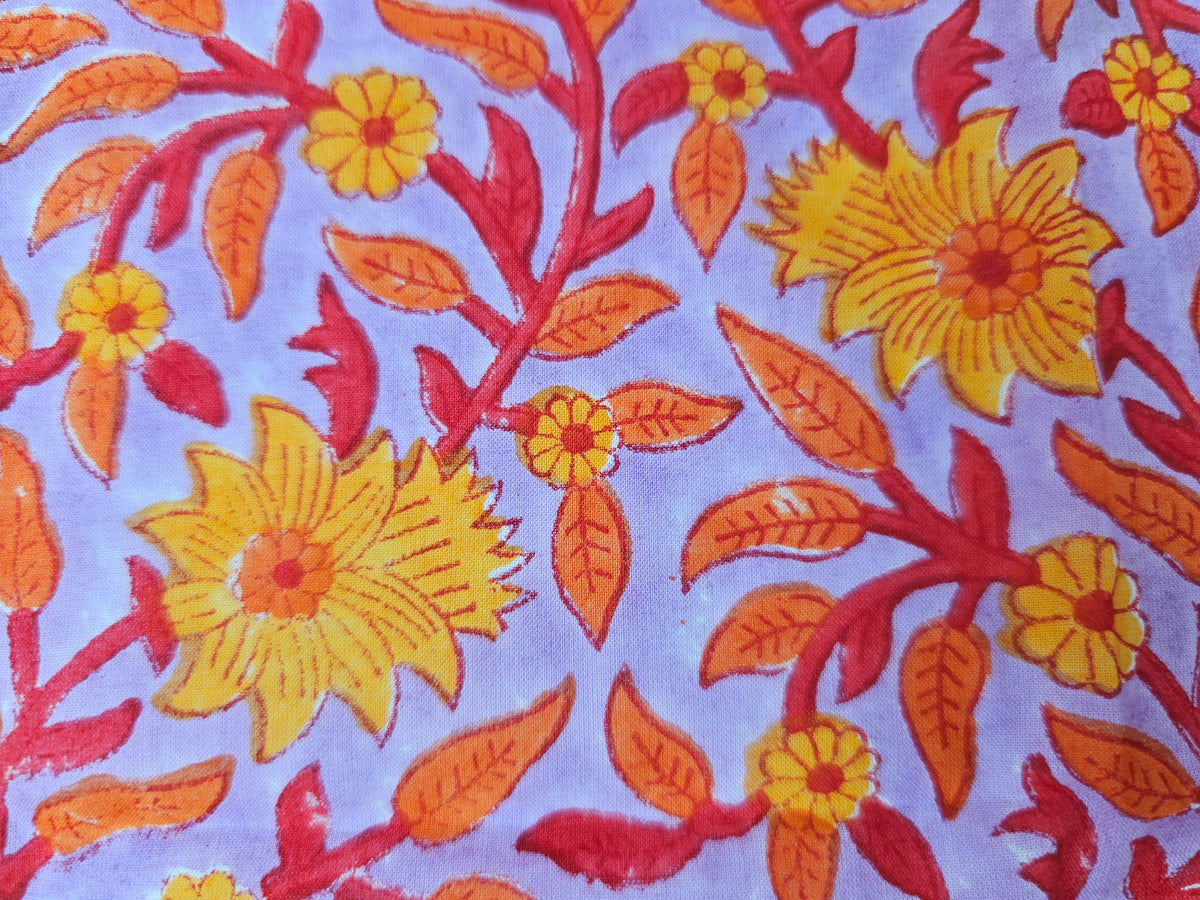 Hand Block Print Cotton Fabric – Golden Floral Vine | Marigold Trail