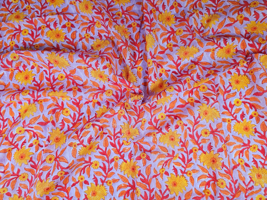 Hand Block Print Cotton Fabric – Golden Floral Vine | Marigold Trail