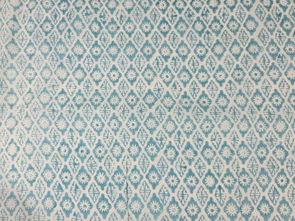 Hand Block Print Cotton Fabric – Aqua Floral Lattice | Seafoam Lattice