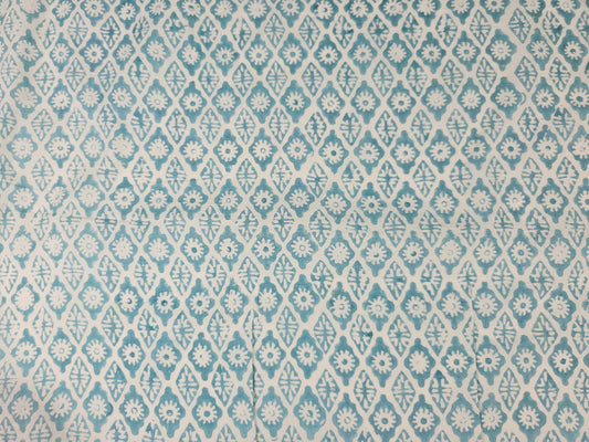 Hand Block Print Cotton Fabric – Aqua Floral Lattice | Seafoam Lattice