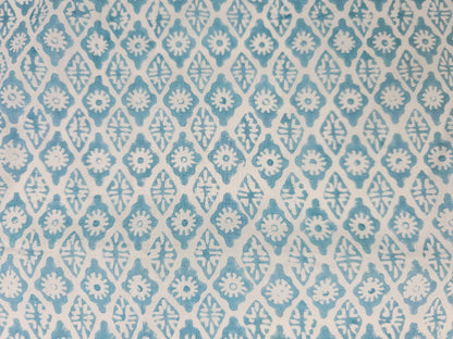 Hand Block Print Cotton Fabric – Aqua Floral Lattice | Seafoam Lattice