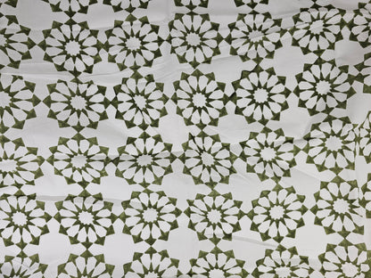 Hand Block Print Cotton Fabric – Olive Geometric | Olive Jali
