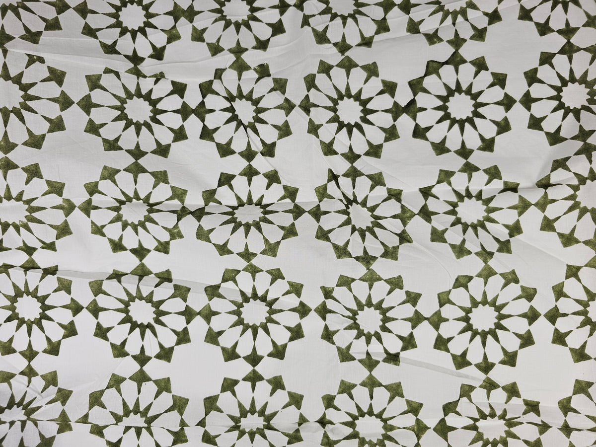 Hand Block Print Cotton Fabric – Olive Geometric | Olive Jali