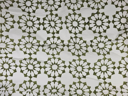Hand Block Print Cotton Fabric – Olive Geometric | Olive Jali