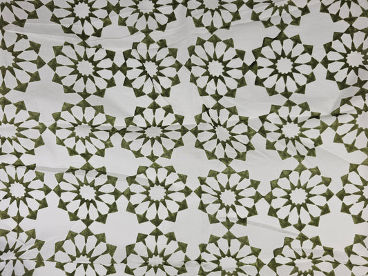 Hand Block Print Cotton Fabric – Olive Geometric | Olive Jali
