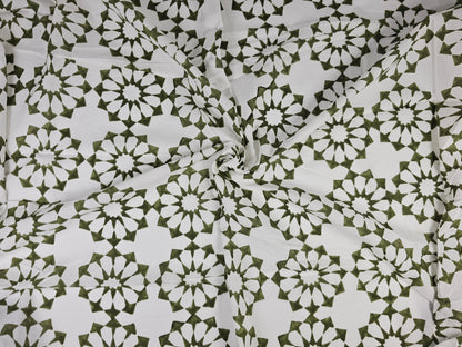 Hand Block Print Cotton Fabric – Olive Geometric | Olive Jali
