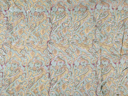 Hand Block Print Cotton Fabric – Sage Animal & Paisley | Mughal Vines