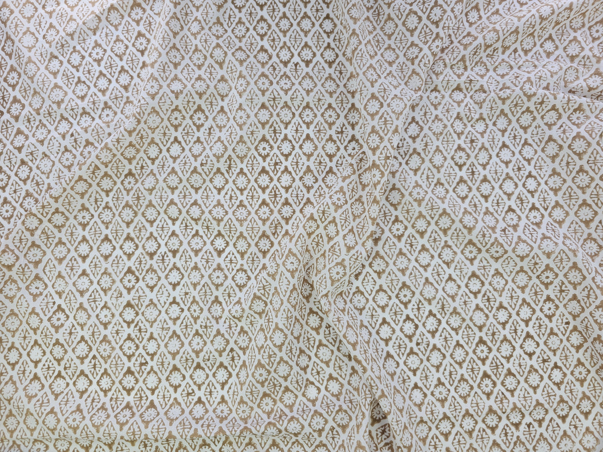 Hand Block Print Cotton Fabric – Taupe Floral Lattice | Stone Lattice