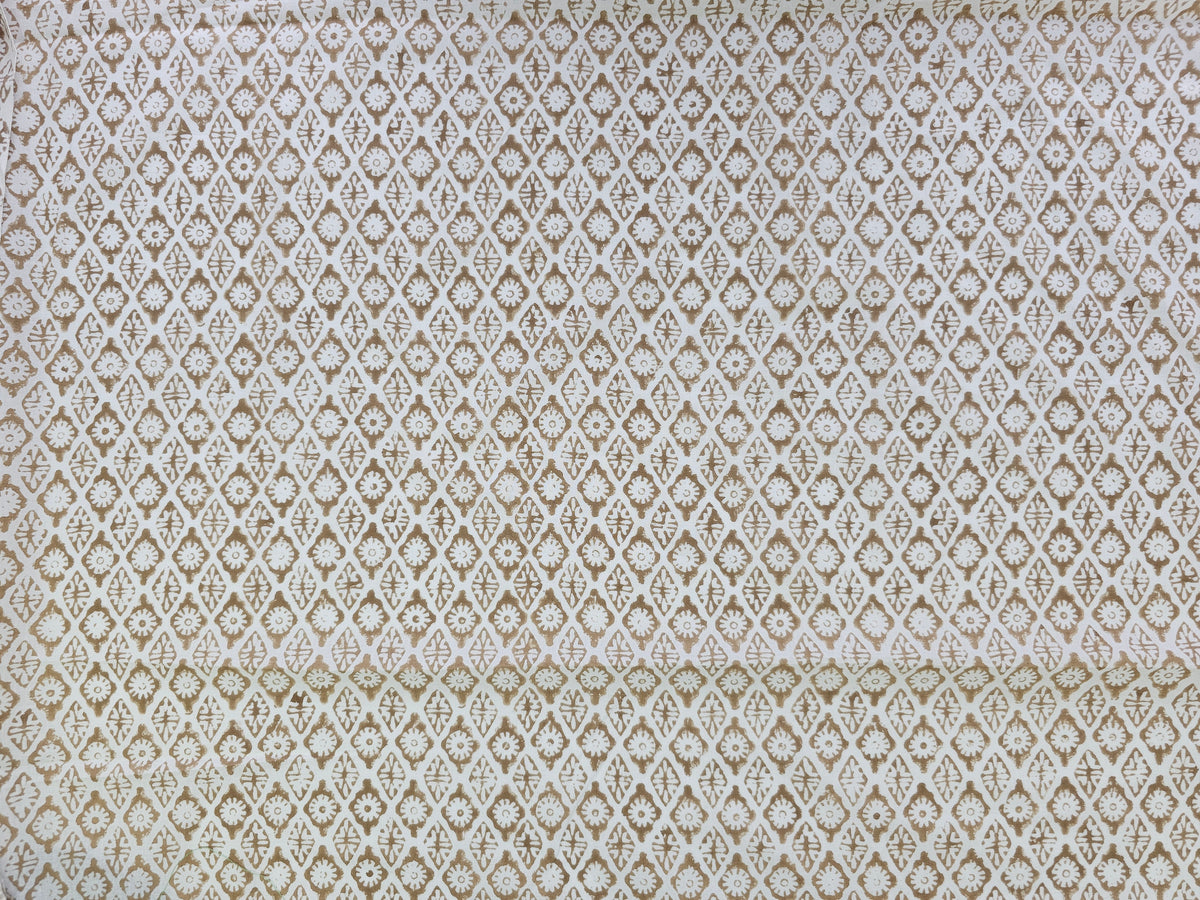 Hand Block Print Cotton Fabric – Taupe Floral Lattice | Stone Lattice