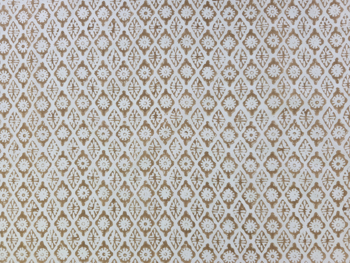 Hand Block Print Cotton Fabric – Taupe Floral Lattice | Stone Lattice