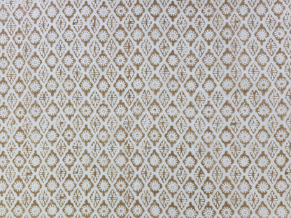 Hand Block Print Cotton Fabric – Taupe Floral Lattice | Stone Lattice