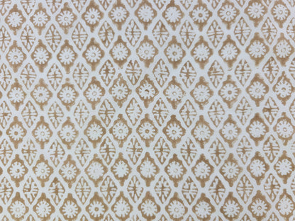 Hand Block Print Cotton Fabric – Taupe Floral Lattice | Stone Lattice