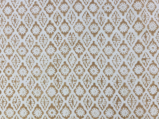Hand Block Print Cotton Fabric – Taupe Floral Lattice | Stone Lattice