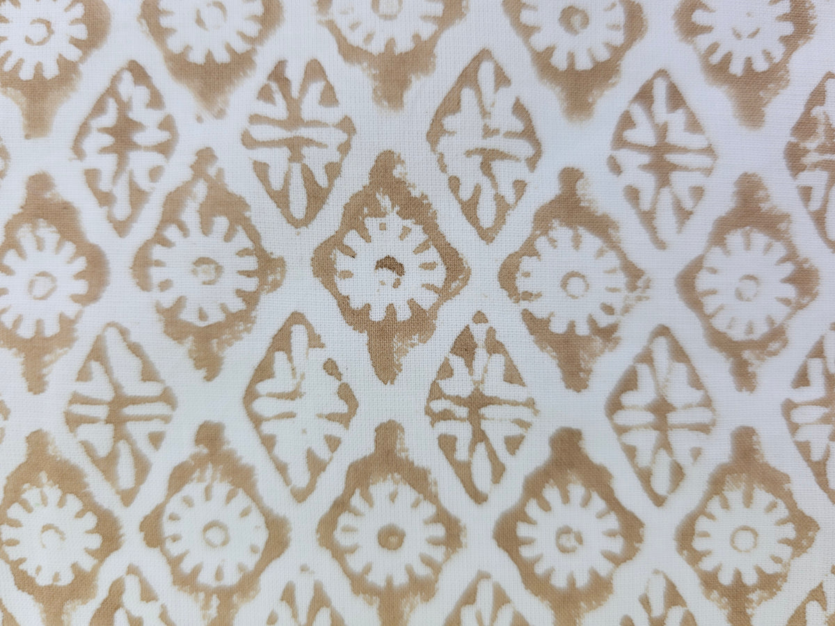 Hand Block Print Cotton Fabric – Taupe Floral Lattice | Stone Lattice