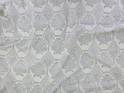 Hand Block Print Cotton Fabric – Indigo Botanical Lattice | Ink Canopy