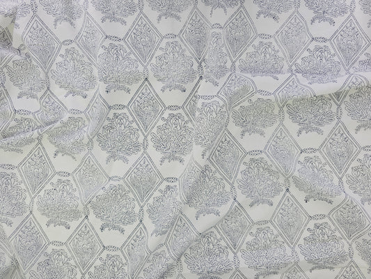Hand Block Print Cotton Fabric – Indigo Botanical Lattice | Ink Canopy