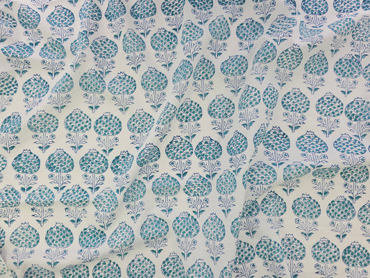 Hand Block Print Cotton Fabric – Blue Floral Bouquet | Blue Posy
